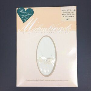 Michaelangelo Ivory Control Top Hosiery With Rose Corsage Appliqué Medium Tall